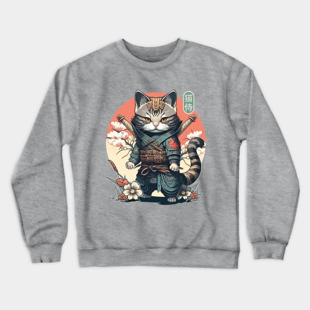 Samurai Cat Tattoo, Kawaii Ninja Cat Crewneck Sweatshirt by Apocatnipse Meow